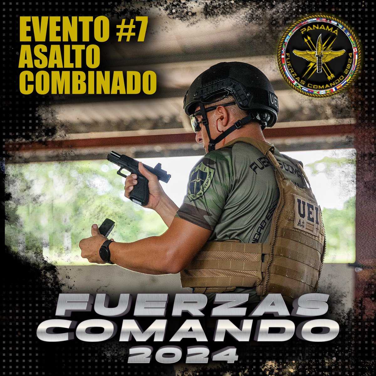 policiadepanama's tweet image. #FuerzasComando2024 | Continuamos con la #7ma fase, #AsaltoCombinado, aquí los combatientes demostrarán sus habilidades utilizando diferentes armas en espacios abierto y reducidos.