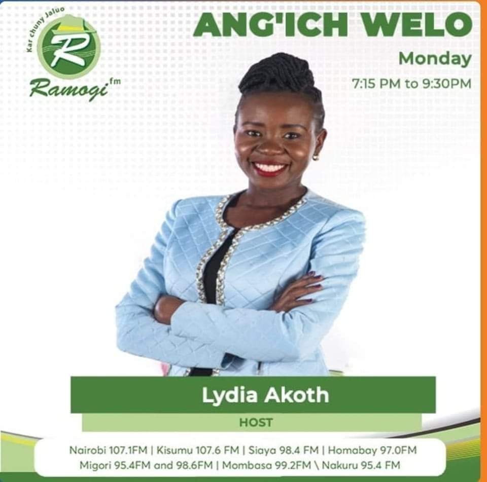 Iriyo nade jawinjona? Arwaki e chenro mar #AngichWelo odhiambo makawuono. Matayi en an @lydiaakoth4 Nairobi 107.1FM, Kisumu 107.6FM, Migori 95.4FM, Homabay 97.0FM, Nakuru 95.4FM, Siaya 98.4FM, Mombasa 99.2FM. Bende wan e Citizen Digital app kata e Viusasa app