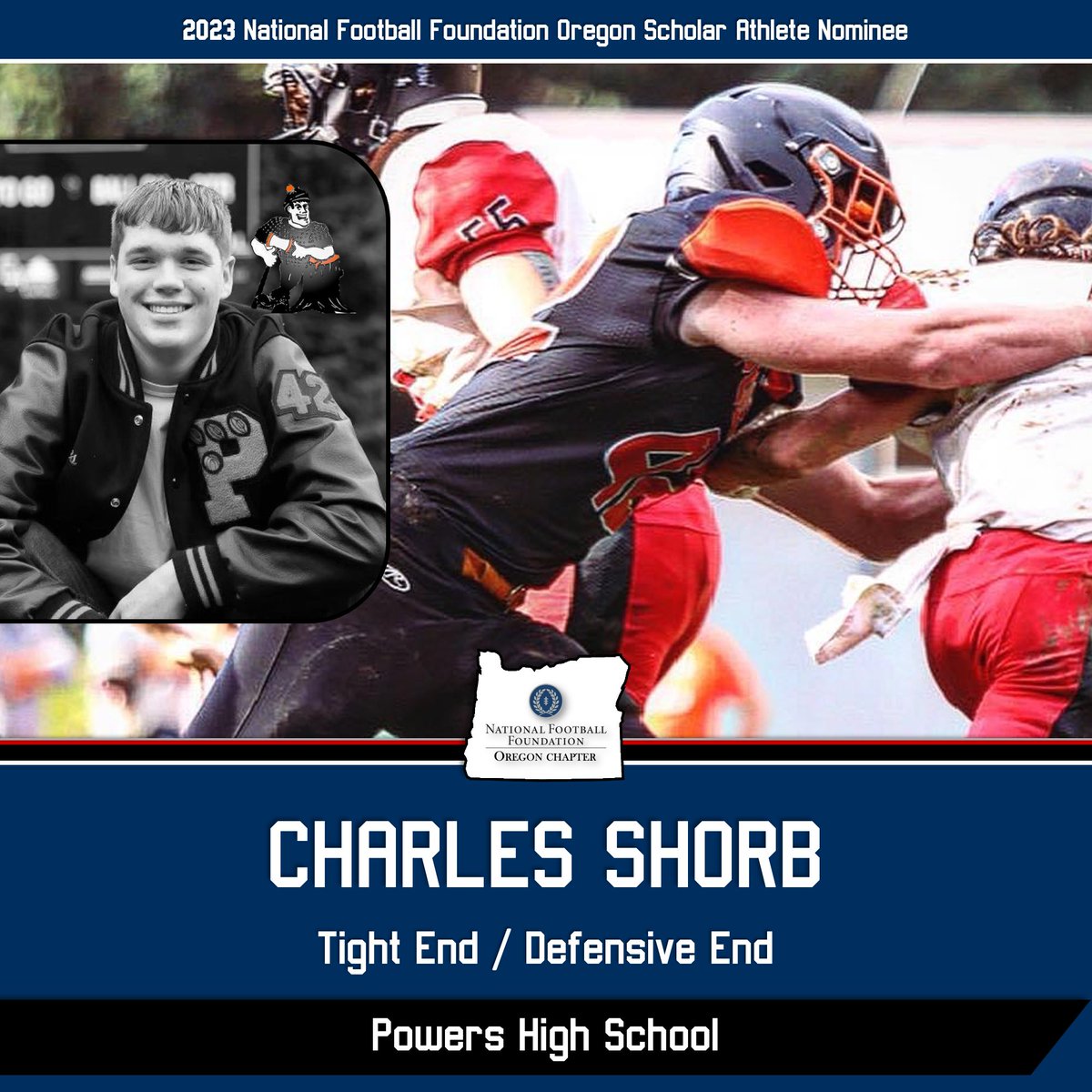 NFFOregon's tweet photo. Celebrating the @NFFOregon Scholar-Athlete of the Year nominees for the 2023 football season!

Charles Shorb
Powers High School
Tight End / Defensive End
4.9 GPA

Congratulations, Charles! https://t.co/lRhEwMJ0YW