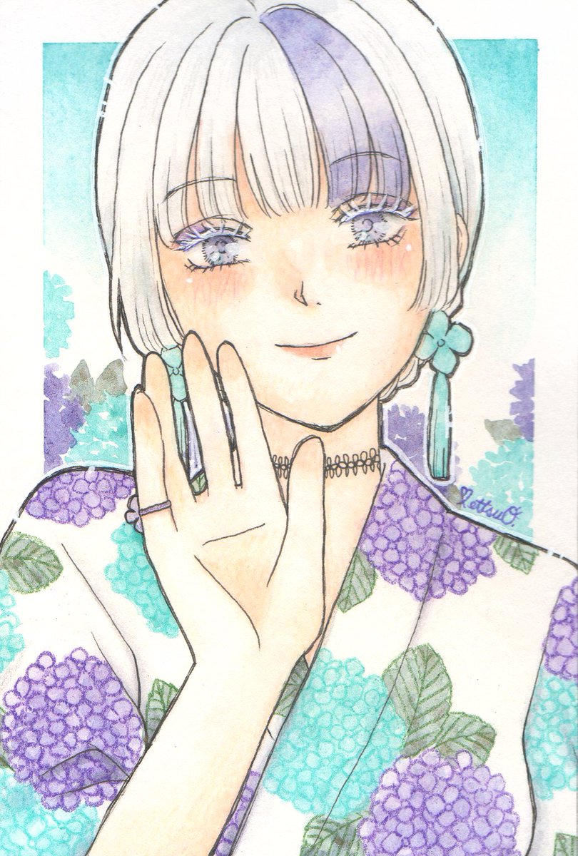 「紫陽花浴衣#透明水彩 #アナログ絵 」|めっつぉのイラスト