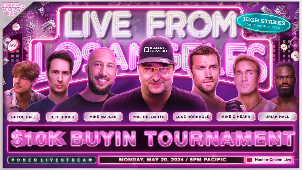TONIGHT!! KARATE COMBAT + POKER!! @phil_hellmuth @mikemajlak @LukeRockhold @MikeOHearn @JeffGrossPoker @BryceHall @UriahHallMMA @AltcoinDailyio $10K buyin tournament This show is brought to you by @KarateCombat Watch it here: youtube.com/live/p7e6U_FwY…