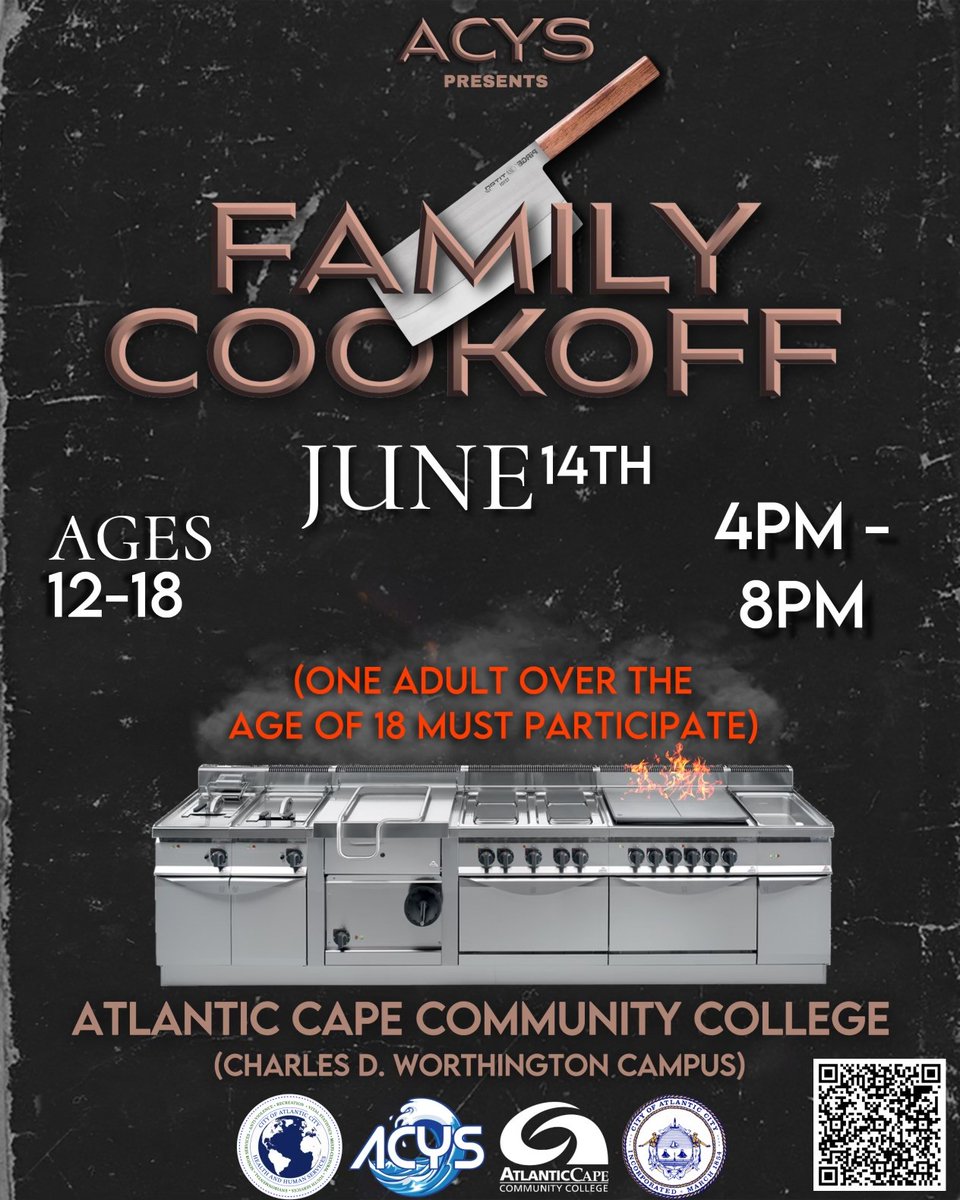 Registration is open for the Atlantic City Youth Services Family Cookoff on June 14th at @atlanticcape, where adult-child duos will compete to see who creates the best dish! 🥘😋 Sign Up ➡ docs.google.com/forms/d/e/1FAI… Check out all ACYS Spring programs ➡ acnj.gov/News/View/1840…