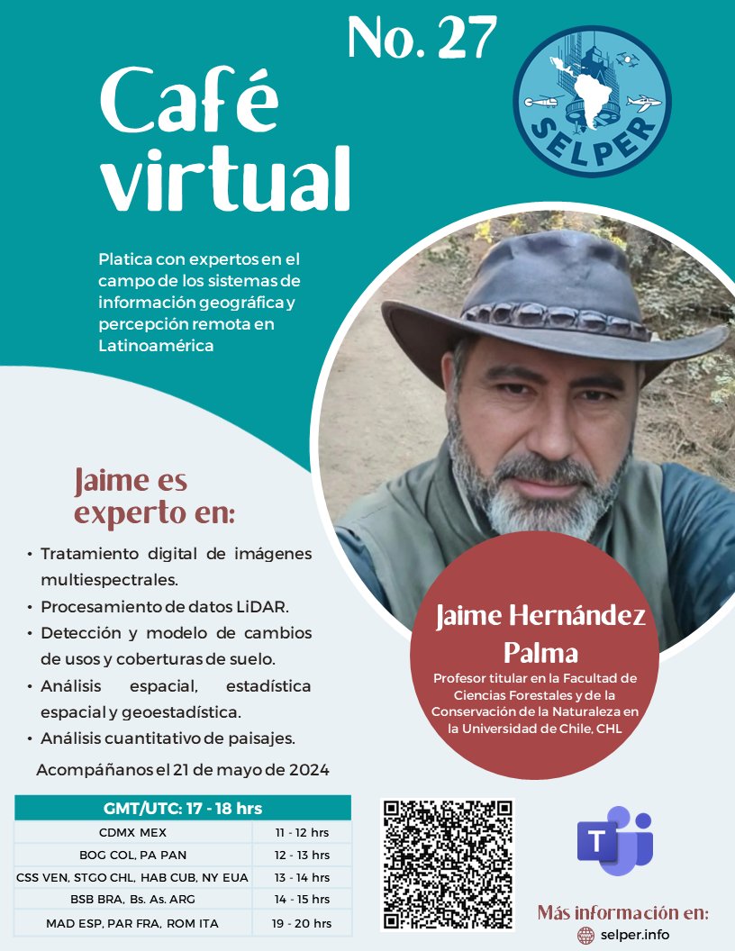 IForestalUChile's tweet photo. ¡Este martes 21 de mayo, el Prof. Jaime Hernández estará en este Café Virtual sobre sistemas de información geográfica y percepción remota! ☘️💧🪵

@uchile https://t.co/g1DE9lIQ6f
