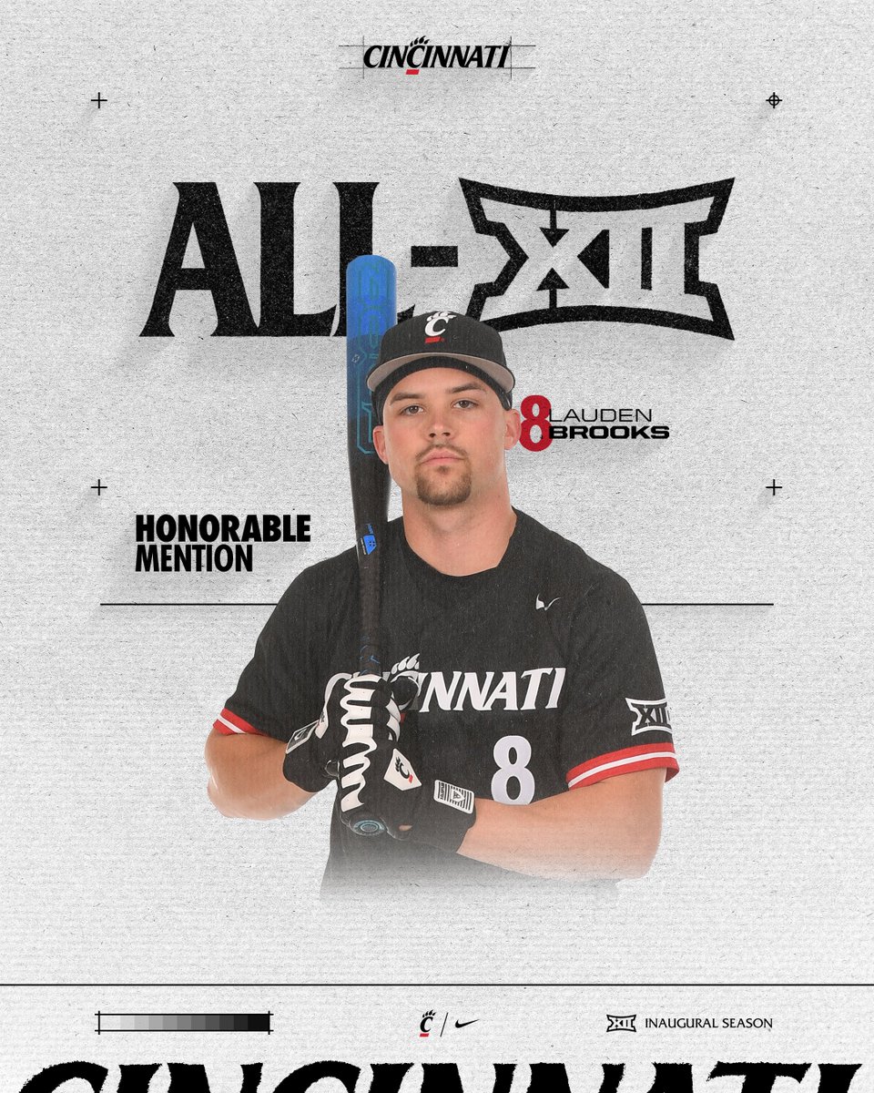 GoBearcatsBASE's tweet photo. 𝐇𝐨𝐧𝐨𝐫𝐚𝐛𝐥𝐞 𝐌𝐞𝐧𝐭𝐢𝐨𝐧 𝐀𝐥𝐥-𝐁𝐢𝐠 𝟏𝟐: @Lauden_brooks 

Number 🎱 ‼️

#Bearcats https://t.co/nYRBepHXJX