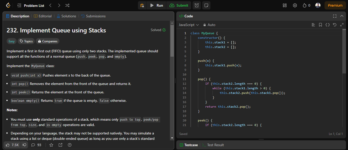 shubham_kunwar1's tweet photo. #DAY39 : Tackled the 'Implement Queue using Stacks' challenge on @LeetCode! ๐๐ Mastered the art of using two stacks to simulate a FIFO queue. Excited to continue progressing in the #100DaysOfCode journey #leetcode #webdev #dsafnsfw #jobseeker #softwaredeveloper #LearnAndGrow https://t.co/nE6A4HZZiM