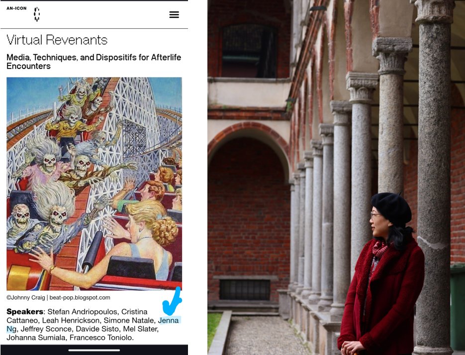 Am back! From delivering an invited talk at the Uni of Milan's "Virtual Revenants" conference out of the brilliant An-Iconology project -an-icon.unimi.it/- in a great panel with <a href="/leahhenrickson/">Dr Leah Henrickson</a>. V gd thots 4 current writing on "Living - &amp; Dying - in the Age of AI". Onwards!