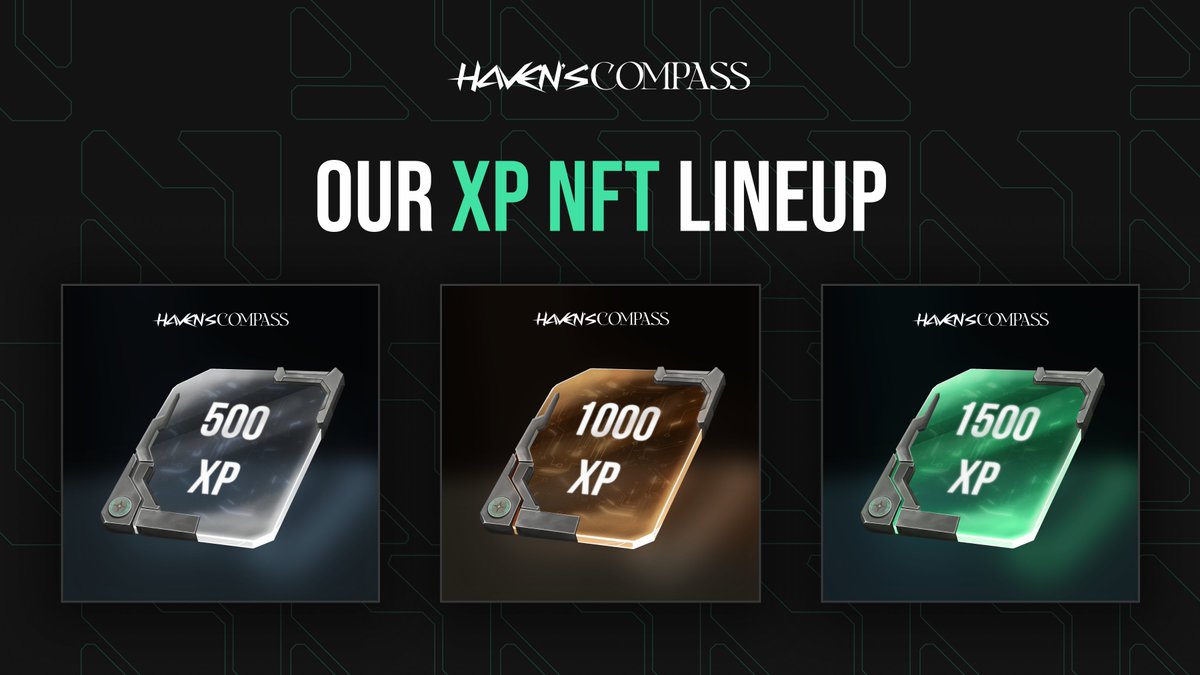 Exclusive for collabs! Instant XP with XP NFTs There are 3 of them: 🥉500 XP 🥈1000 XP 🥇1500 XP Use the NFT, get the XP & Level up on our dashboard: app.havenscompass.com Join us on Discord & let's collaborate: discord.gg/havenscompass