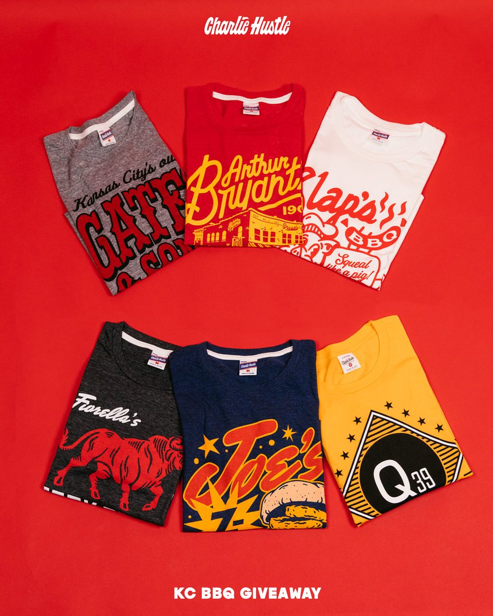 CharlieHustleCo's tweet photo. We’re serving up one final special for KC BBQ aficionados, follow the instructions below for your chance to win one of these saucy new tes!
🔥 FOLLOW @charliehustleco 
🤎 RETWEET this post
🍗 COMMENT your go-to BBQ spot! https://t.co/MjYAcg6unc