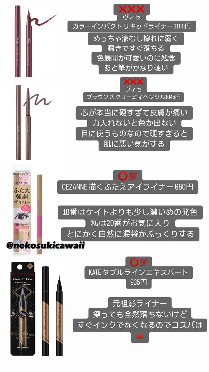 アイライナー大量レビュー②プチプラ 賛否両論あると思いますが個人の