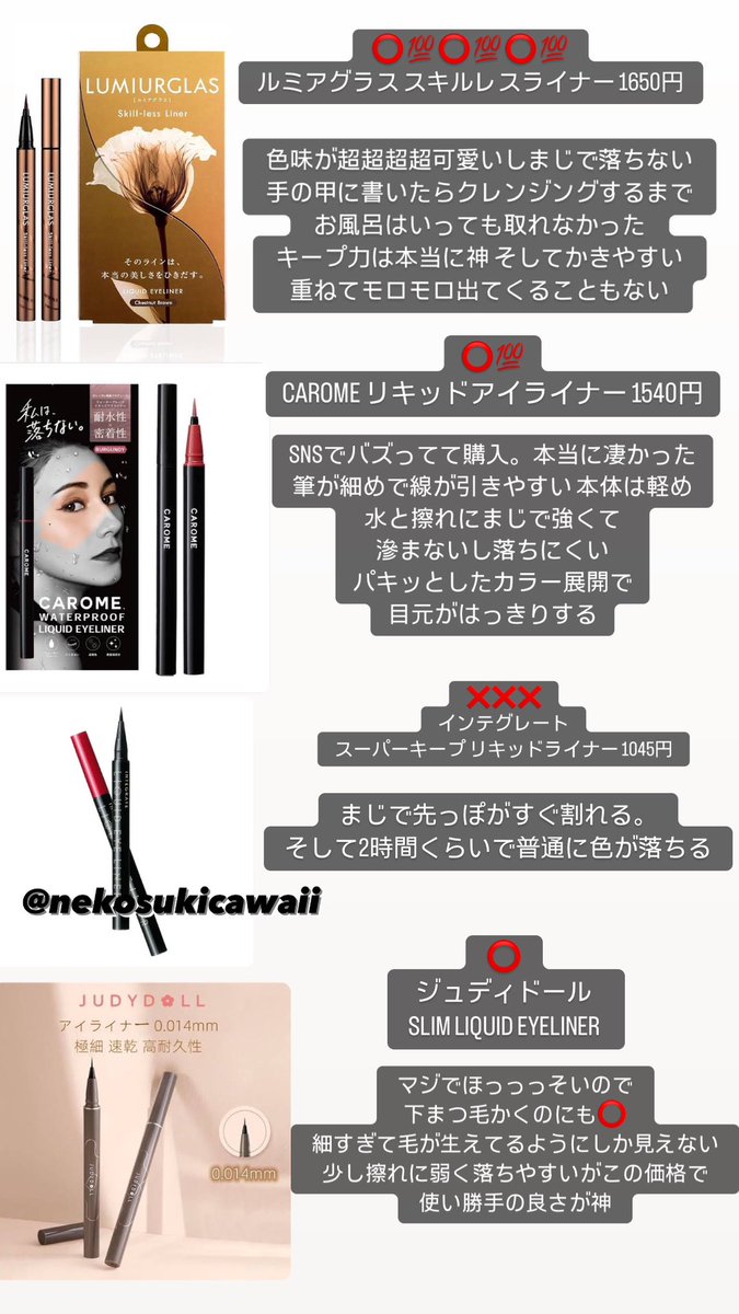 アイライナー大量レビュー②プチプラ 賛否両論あると思いますが個人の