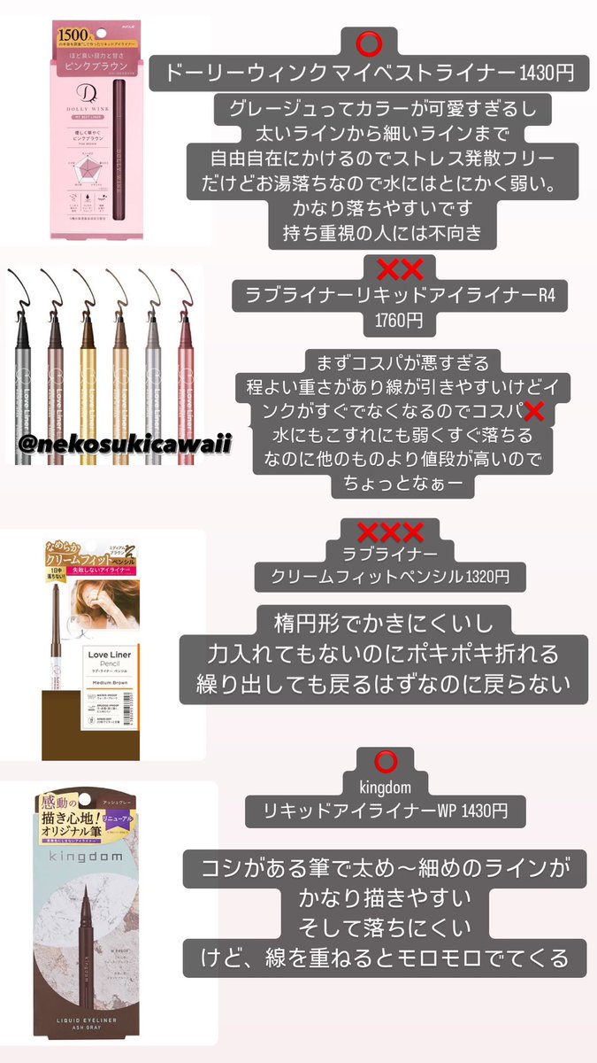 アイライナー大量レビュー②プチプラ 賛否両論あると思いますが個人の