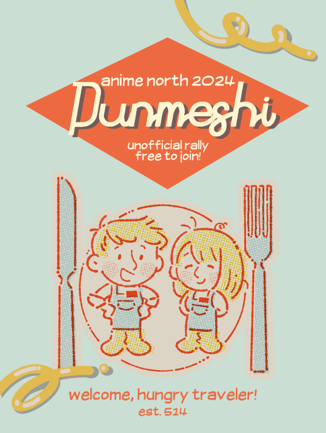 HUNGRY TRAVELERS - we'll be hosting a Dungeon Meshi rally this weekend at Anime North! It's free to play, all Dunmeshi fans are welcome to join - new and old! happy dining!!

🍛 The prize is a sticker pack from all of our artists! 