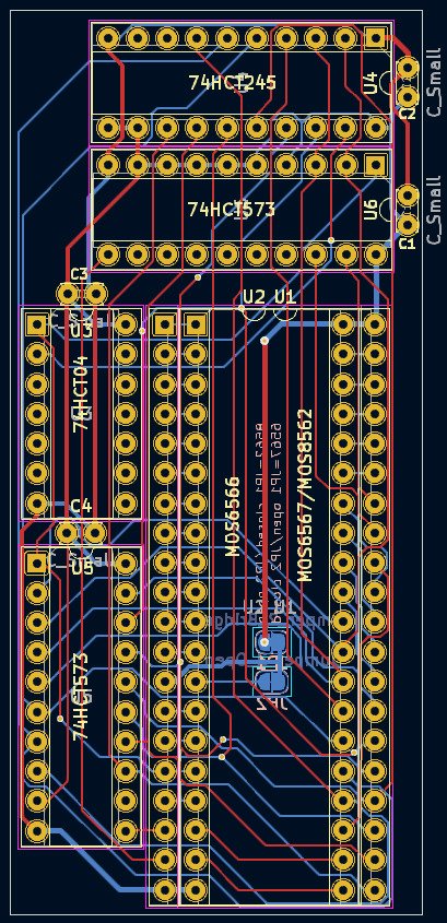 RetroWizzard's tweet photo. Finished routing the pcb for the MOS6566 to MOS8562 adapter.
I did it with a mixed approach, autorouter with manual cleanup.
Turned out quite OK, the 3D rendering isn't accurate though, because of overlapping footprints.
#Commodore #MaxMachine #KiCAD #RetroGaming #RetroComputing https://t.co/OAxt399V1G
