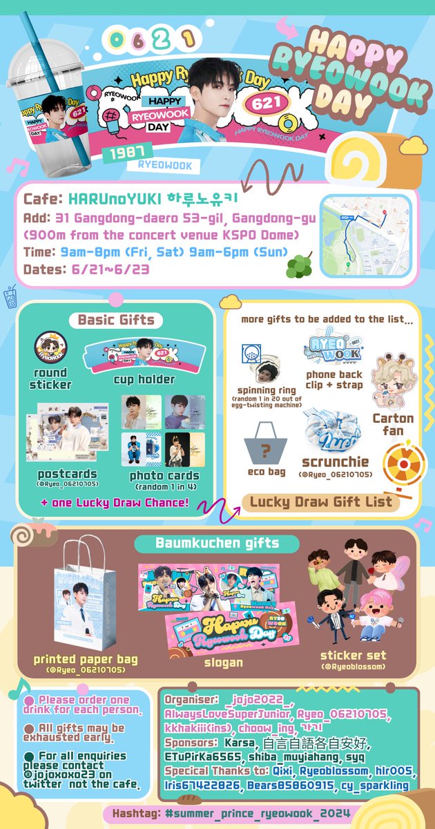 _jojo2022_'s tweet image. 💙령구 생일 카페🍀
💙Ryeowook Brithday Cafe🍀

HARUnoYUKI  하루노유키
서울시 강동구 강동대로53길 31
(900m from KSPO Dome)
6.21~6.23
9:00-20:00(금,토)
9:00-18:00(일)
#summer_prince_ryeowook_2024
#려욱 #ryeowook #superjunior