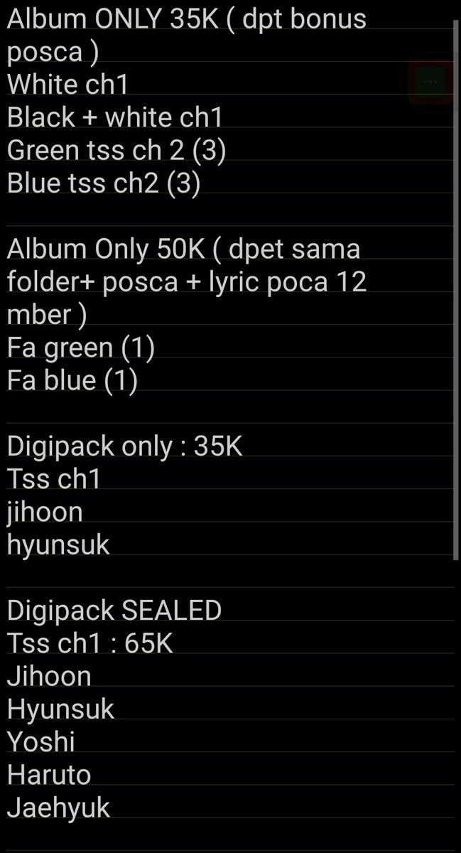 chsyebuy's tweet photo. Summary;

📍 Bandung
✅ Inc packing + Adm
✅ Shopee/tokped/manual/ww 
✅ keep event

T. Wts want to sell album treasure hyunsuk jihoon yoshi junkyu asahi jaehyuk  doyoung haruto jeongwoo junghwan https://t.co/4UfZFQ6b4s