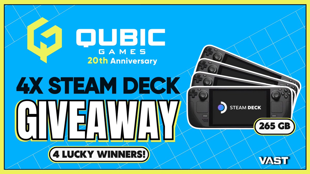 4 x Steam Deck Giveaway To enter, perform these tasks via the link below: 🔁 Retweet + Like 🩵 Follow @QubicGames Enter Here: vast.link/QubicGames