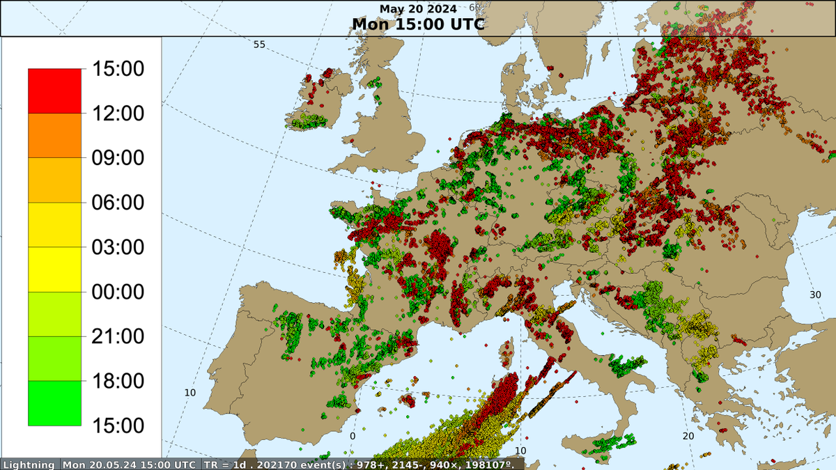 Tæt på 200000 lynudladninger ⚡️ det seneste døgn 😮 henover store dele af Europa, har sendt lynpejlerne på overarbejde! Er du nysgerrig så læs mere her 👉 dmi.dk/meteorologens-…