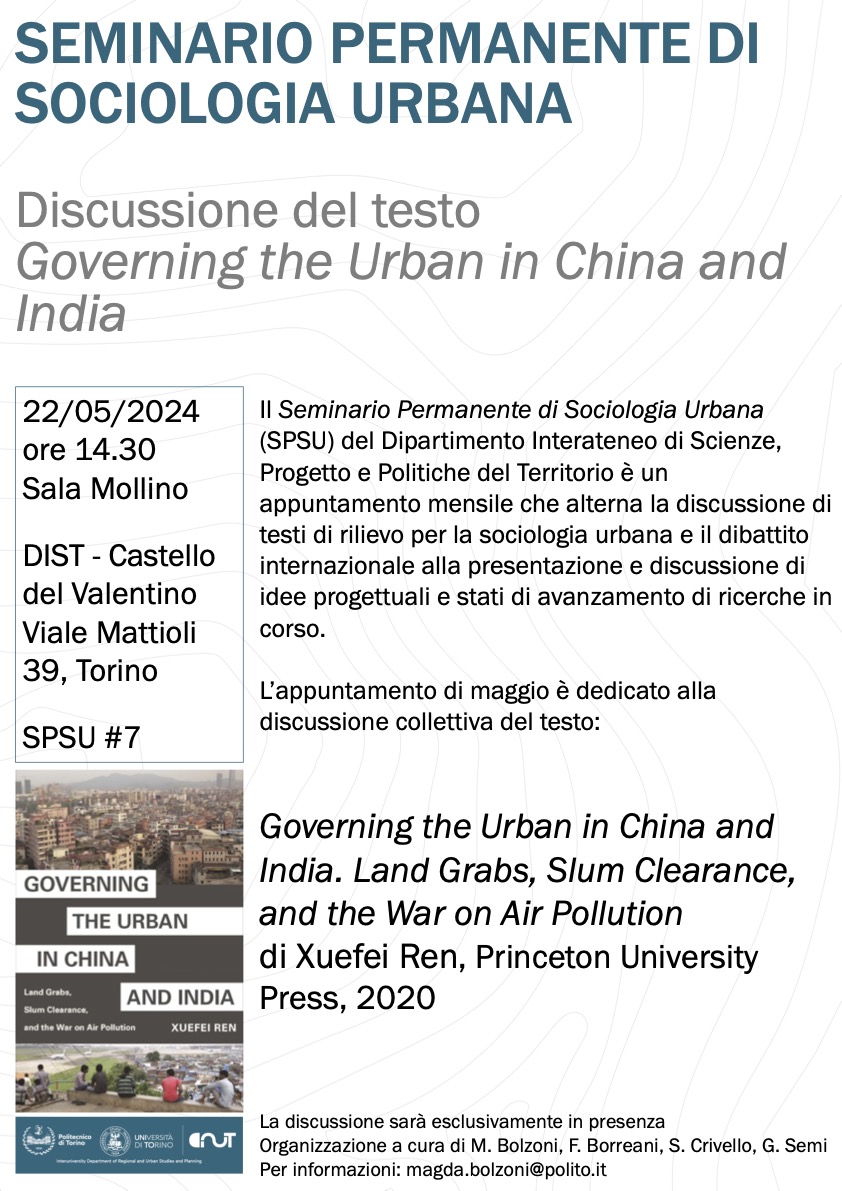 #AppuntamentiPoliTO 📅22 maggio 2024 - ore 14:30 Governing the urban in China and India ℹ️polito.it/ateneo/comunic…