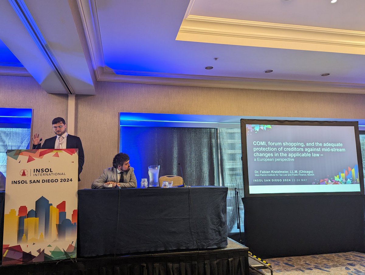 Fabian Kratzlmeier provides an analysis of #COMI #forumshopping and the adequate protection of creditors against mid-stream changes in the applicable law from a European perspective during the cross border Insolvency panel <a href="/ERA_Insol/">INSOL ERA</a> workshop. #INSOLSanDiego2024
<a href="/JennyLLGant/">Dr Jennifer L L Gant</a>