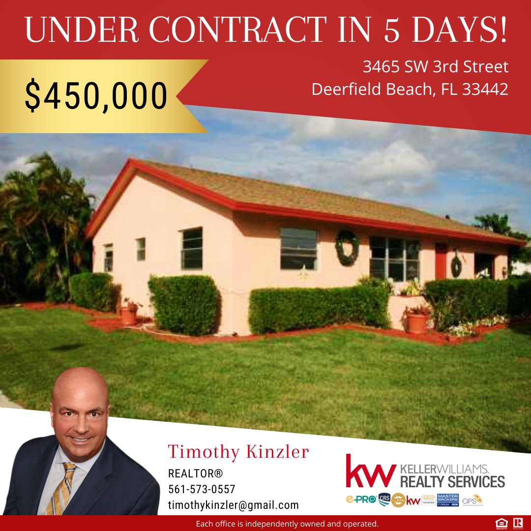 TimKinzler's tweet image. 🏡✨ Under Contract in 5 Days! 🚀🔑 This beautiful property at 3465 SW 3rd Street, Deerfield Beach, FL 33442, is now officially under contract! Thanks to its stunning features and prime location, it didn't last long on the market. 🏝️🔥

#UnderContract #RealEstate #FastSale