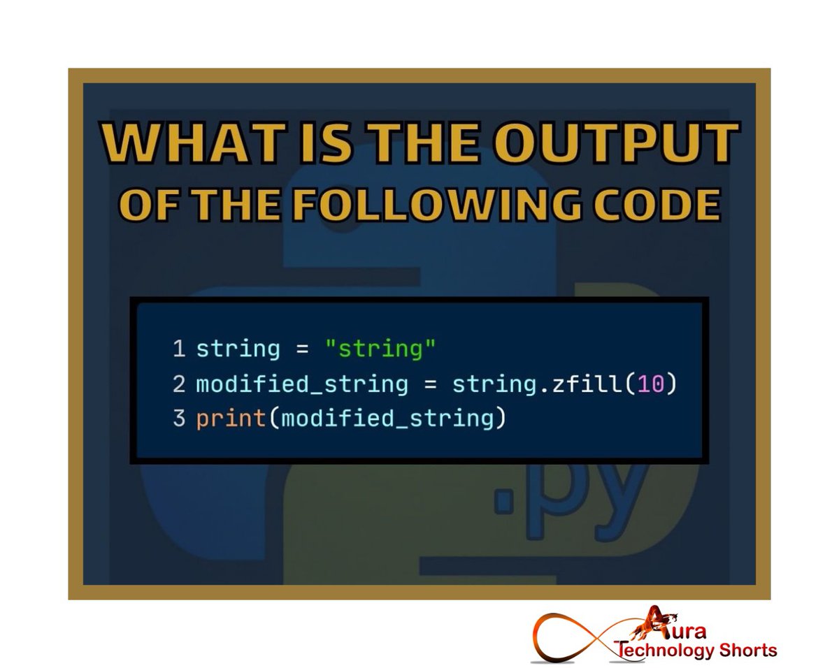 Auratechno72007's tweet image. python quiz
..................
#PythonQuiz #TestYourPythonSkills #PythonTrivia #PythonKnowledge #PythonChallenge #PythonExperts #PythonLearning #PythonQuestions #PythonTest #PythonQuizTime