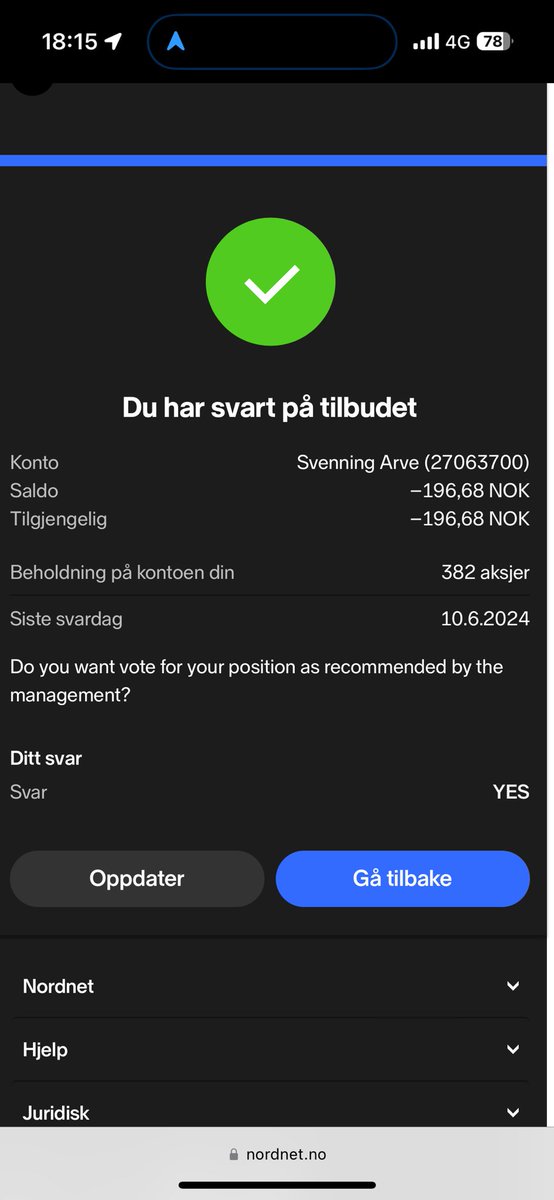 Finally! 🙌🏻🇳🇴💪🏻 I have voted FOR the Tesla board’s recommandations! 💪🏻🙌🏻 Please update your spreadsheet, @TeslaBoomerMama 😎 @Cosmicstrenght3 @elonmusk #VotedTesla24