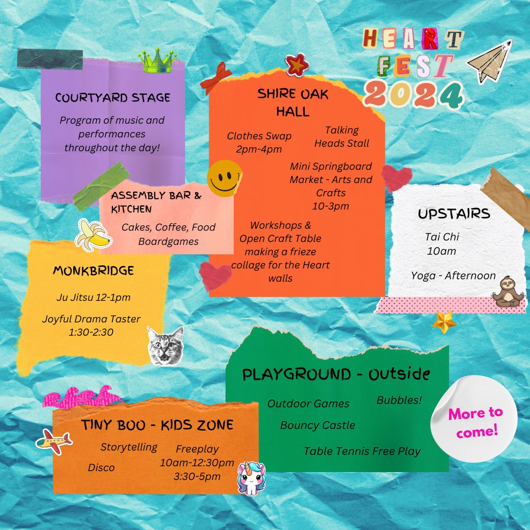HEARTFEST 2024 - Saturday 25th May
Our programme for Heart Fest 🤩 the annual celebration of what makes Heart special. Ft live music, talks, taster sessions, workshops, kids activities &amp; more!
Suggested donation of £1 for the day! More info on our website! (Link in bio)