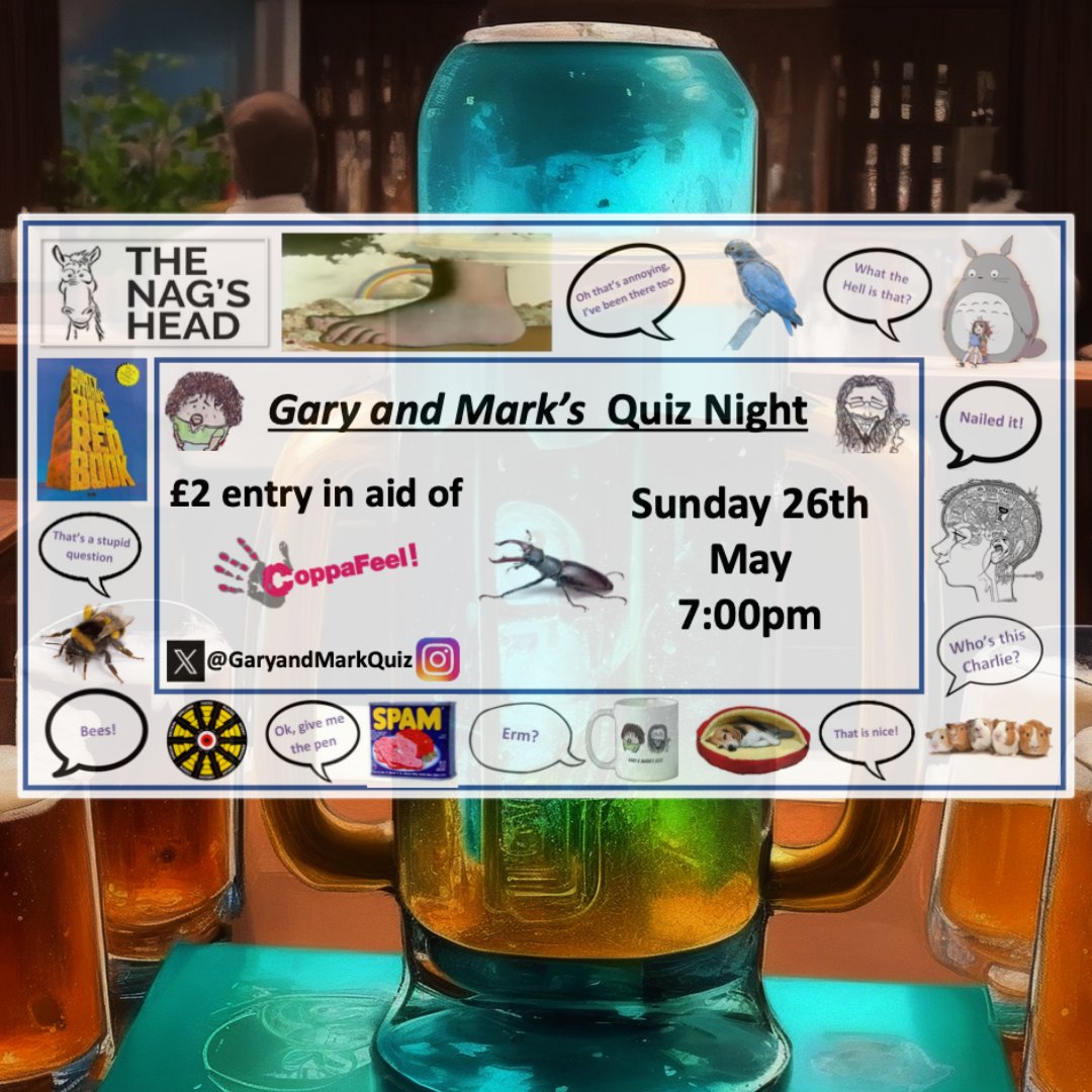 Gary & Marks Quiz (@garyandmarkquiz) on Twitter photo This weekend #rdguk, you know the long one? Well, beer, good times, fun and quizzing all for a good cause, sound good? Come on down for a Sunday extravaganza <a href="/NagsHeadReading/">The Nag's Head Reading</a> all 100% in aid of <a href="/CoppaFeelPeople/">CoppaFeel!</a> This weekend #rdguk, you know the long one? Well, beer, good times, fun and quizzing all for a good cause, sound good? Come on down for a Sunday extravaganza <a href="/NagsHeadReading/">The Nag's Head Reading</a> all 100% in aid of <a href="/CoppaFeelPeople/">CoppaFeel!</a>