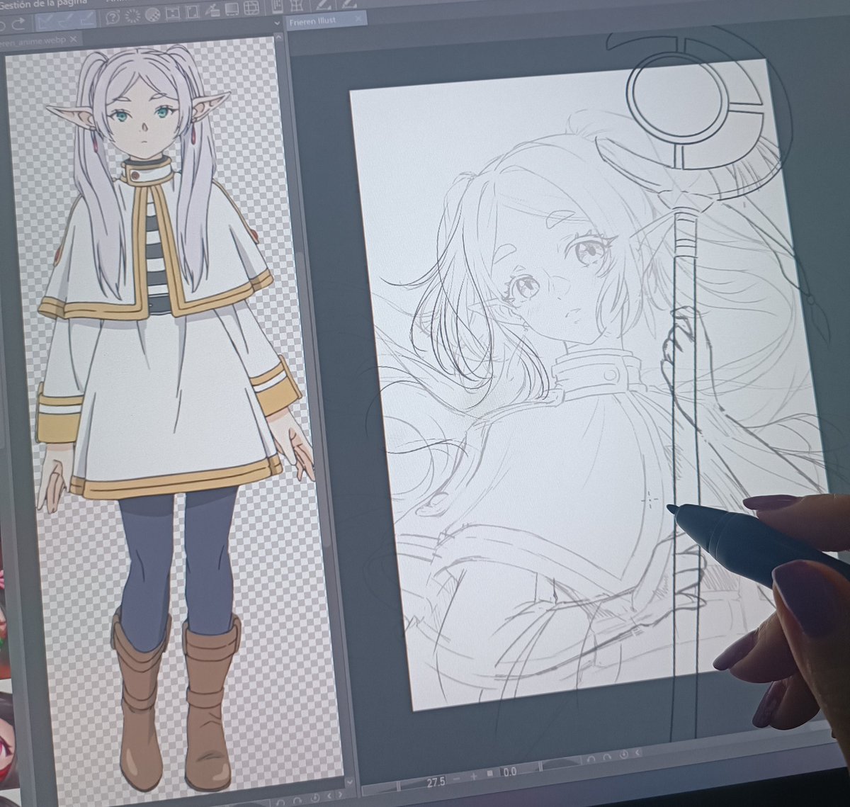 STREAN ON
+ Unboxing new IRL mic
+ Start new illust of #Frieren (in love🌷
Twitch.tv/tinamoon_art

#SousouNoFrieren #FrierenBeyondJourneysEnd #art #wip #sketch #anime #fanart #AnimeArt #葬送のフリーレン #美術 #アニメ #イラスト #スケッチ  #digitalfanart #streamer #twitch #artist