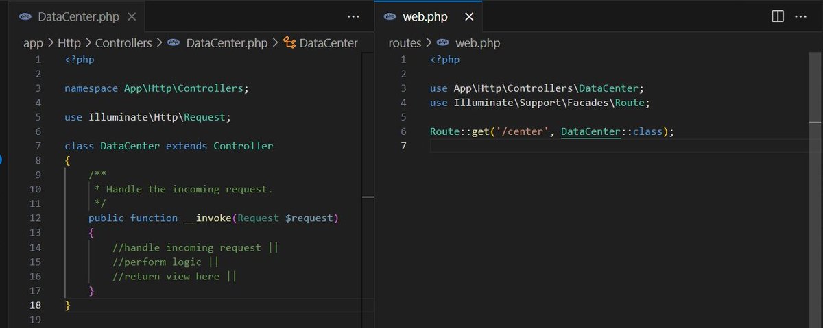 AlemsBaja's tweet image. #LaravelSnippets #php #Laravel
Do you know?
You can use the 'php artisan make:controller DataCenter --invokable' If you want to create a controller that performs a single action in Laravel.
The name of the controller can be used to access it in the Routes file.