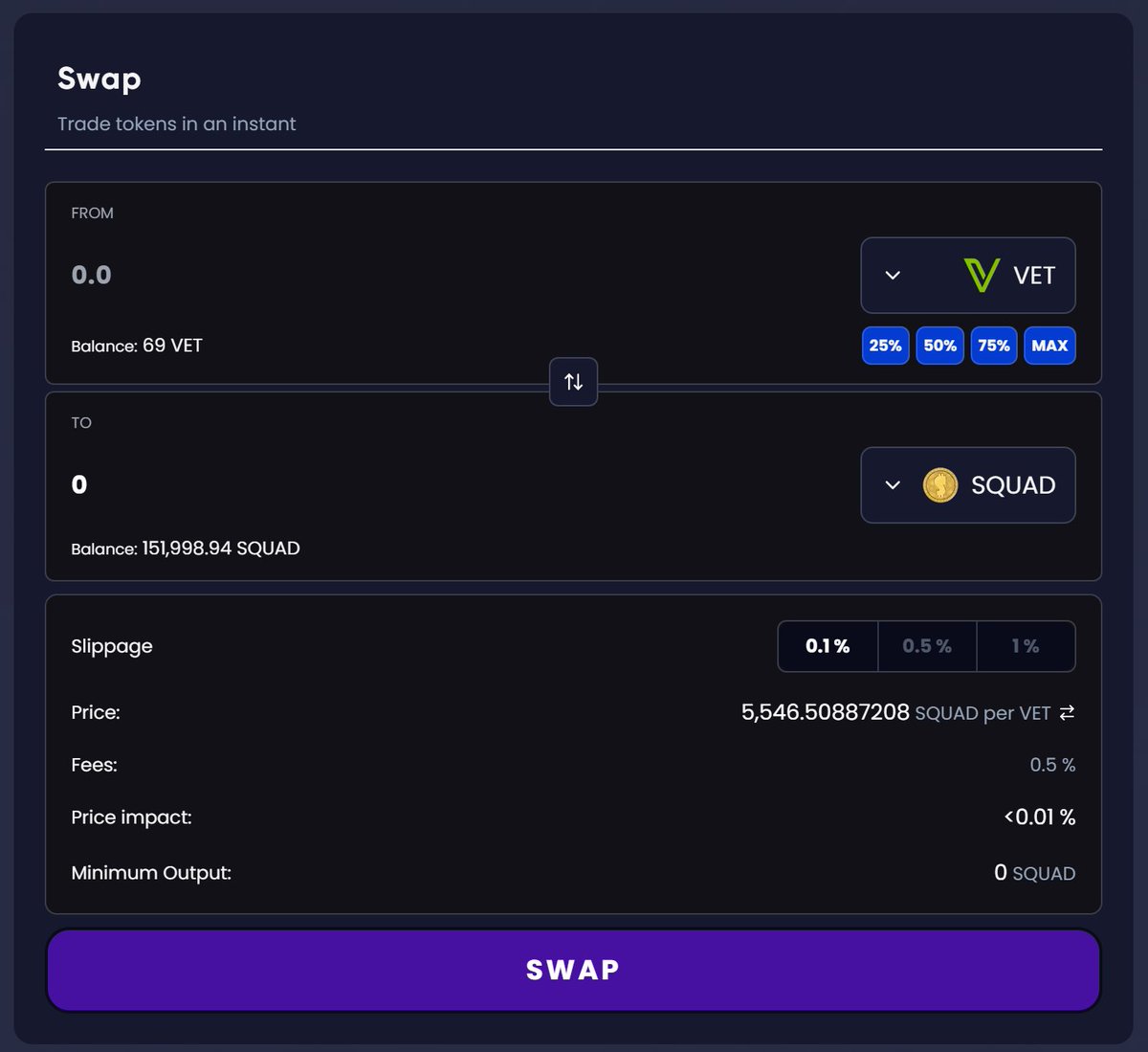 SquadVeChain's tweet photo. Looking for a reliable DEX?
Check out TurtleSwap for seamless and secure trading.
https://t.co/XIwcwi4dB9
Leading Pairs:
$VET / $SQUAD
$VET / $GOLD
$VET / $COJ
#CryptoTrading #DEX #TurtleSwap https://t.co/EU0WaeWlD6