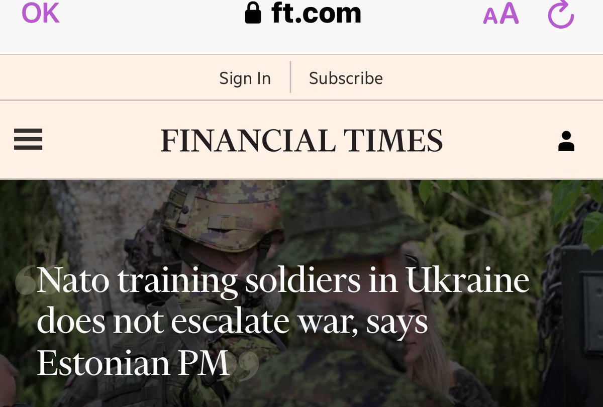 AllaPoedie's tweet photo. « Les alliés de l’#OTAN ne doivent pas craindre que l’envoi de troupes en #Ukraine risque d’entraîner l’Alliance dans une guerre contre la Fédération de Russie. » 
C'est ce qu'a déclaré la Première Ministre estonienne @kajakallas Kaja Kallas.

‼️Mme Kallas a déclaré aux journalistes qu'il existe déjà en Ukraine des combattants qui entraînent les soldats ukrainiens « sur le terrain ». 
Ils l'ont fait de leur propre volonté  et à leurs risques et périls. 
Elle a ajouté que les frappes #russes contre le personnel de l'OTAN ne déclencheraient pas automatiquement l'article 5 de l'OTAN sur la défense commune.

 "Je ne peux pas imaginer que si quelqu'un est blessé là-bas, ceux qui ont envoyé leurs hommes diront : "C'est l'article cinq, bombardons la Russie." 
Ce n’est pas comme ça que ça marche, ce n’est pas automatique. De telles craintes sont infondées. Si vous envoyez vos concitoyens aider les Ukrainiens, alors vous savez qu'il y a une #guerre dans le pays et que vous entrez dans une zone à risque », a expliqué la Premiere Ministre de l’#Estonie.

L’Ukraine doit former des centaines de milliers de soldats au cours des prochains mois, et il serait plus efficace de le faire en Ukraine plutôt que de perdre du temps à transporter des combattants vers la Pologne ou l’Allemagne, puis de revenir. 
Le #général Charles Brown, le chef de l'état-major interarmées américain, avait précédemment laissé entendre que les Européens « pourraient, avec le temps, envoyer davantage de troupes en Ukraine ».

En Estonie, une telle décision nécessiterait l’approbation du Parlement, mais le débat public se poursuit dans le pays. Les pays baltes affirment que leur sécurité dépend directement du succès de l'Ukraine. 
Ils craignent que la défaite n’incite Poutine à tester l’unité de l’OTAN dans leur région.

 «La #propagande 🇷🇺 russe se résume à une guerre contre l'OTAN, elle n'a donc pas besoin d'excuses. 
Quoi que nous fassions, s’ils veulent attaquer, ils attaqueront », a conclu l’excellente Kaja Kallas.

Elle a également noté qu’il n’y a toujours pas d’unité en Europe concernant la #victoire de l’Ukraine ; certains souhaitent toujours que « l’Ukraine ne perde pas ». 
Et dans ce cas, il n’existe aucune stratégie ni tactique permettant à #Kiev de gagner. 
L'Estonie n'a qu'un seul désir : la victoire de l'Ukraine!
🇺🇦🤝🇪🇪