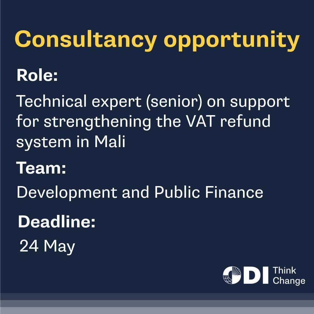 Consultancy opportunity 📢 We are looking for a French speaking technical expert to support our project on strengthening the VAT refund system in Mali. Deadline: 24 May. Find out more: buff.ly/3KbxlEA