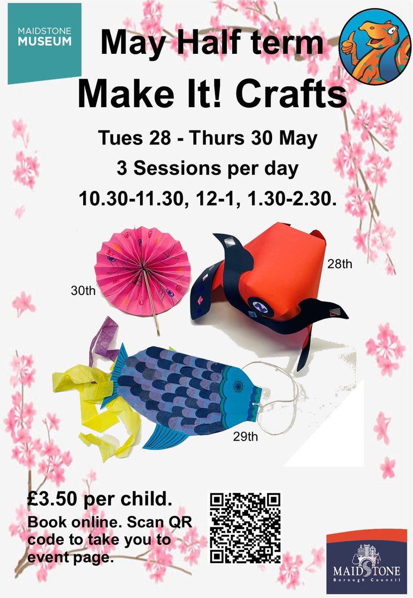 Join us for our Make it Sessions this May half term. We have created 3 fun Japanese themed crafts inspired by our collections. 3 sessions each day, just £3.50 per child per session. For more information and to book go to bit.ly/47Z87UA #MaidstoneMuseum #HalfTerm #Craft