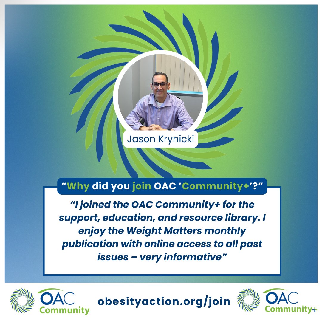 🌟 Meet Jason, an OAC Community+ member whose journey has been life-changing! From seeking support to becoming a Board member, he found a family in OAC. 'Being part of OAC made me feel accepted and supported,' Jason shares. obesityaction.org/what-the-oac-c…