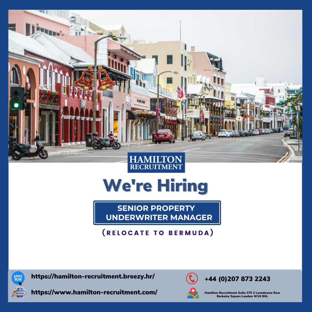 WE’RE HIRING: Senior Property Underwriter Manager | Bermuda. Apply here: hamilton-recruitment.breezy.hr/p/a764871596a2… #UnderwritingJobs #BermudaJobs #Hiring