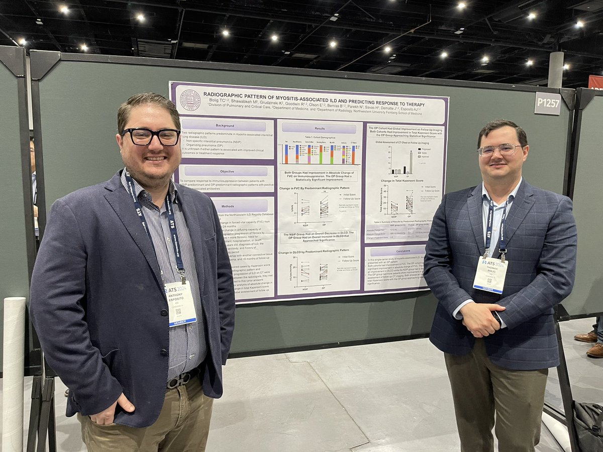 Awesome work from @tbolig @Alert_Oriented3 @EmilyOlsonMD @bbpulmdoc and team describing myositis ILD trends! @NM_Lung #NMatATS @ATSCPAssembly #ATS2024 #ECPromo2024