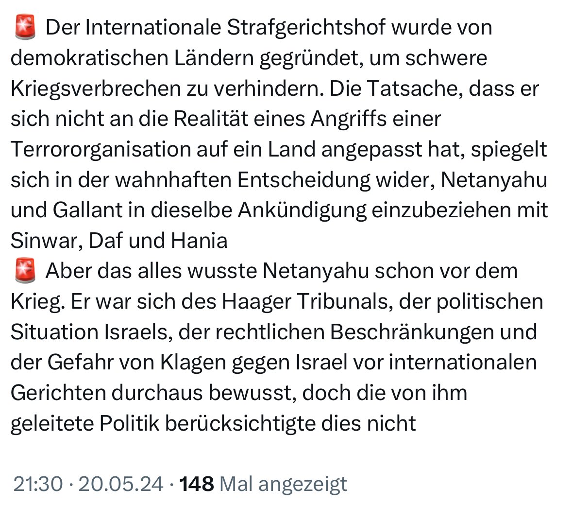 Interessante Analyse von @BarakRavid. Netanyahu hat selbst schuld. Auch wenn es absurd ist, dass er nun mit mörderischen Terroristen in einen Topf geworfen wird. Jedoch hat sein Starrsinn, etwa Grenzübergänge für humanitäre Hilfe zu öffnen, der Anklage erst die Argumente gegeben.