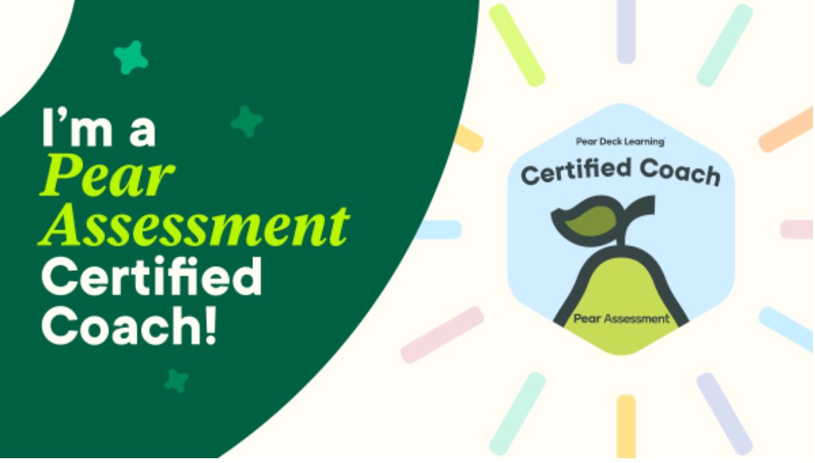 Leveling up and expanding on my @PearDeck skills, I’m now a Pear Assessment Certified Coach!

I’m most excited to help others best use the insight reports Pear Assessment offers and show how easy it is for students to respond with math equations!