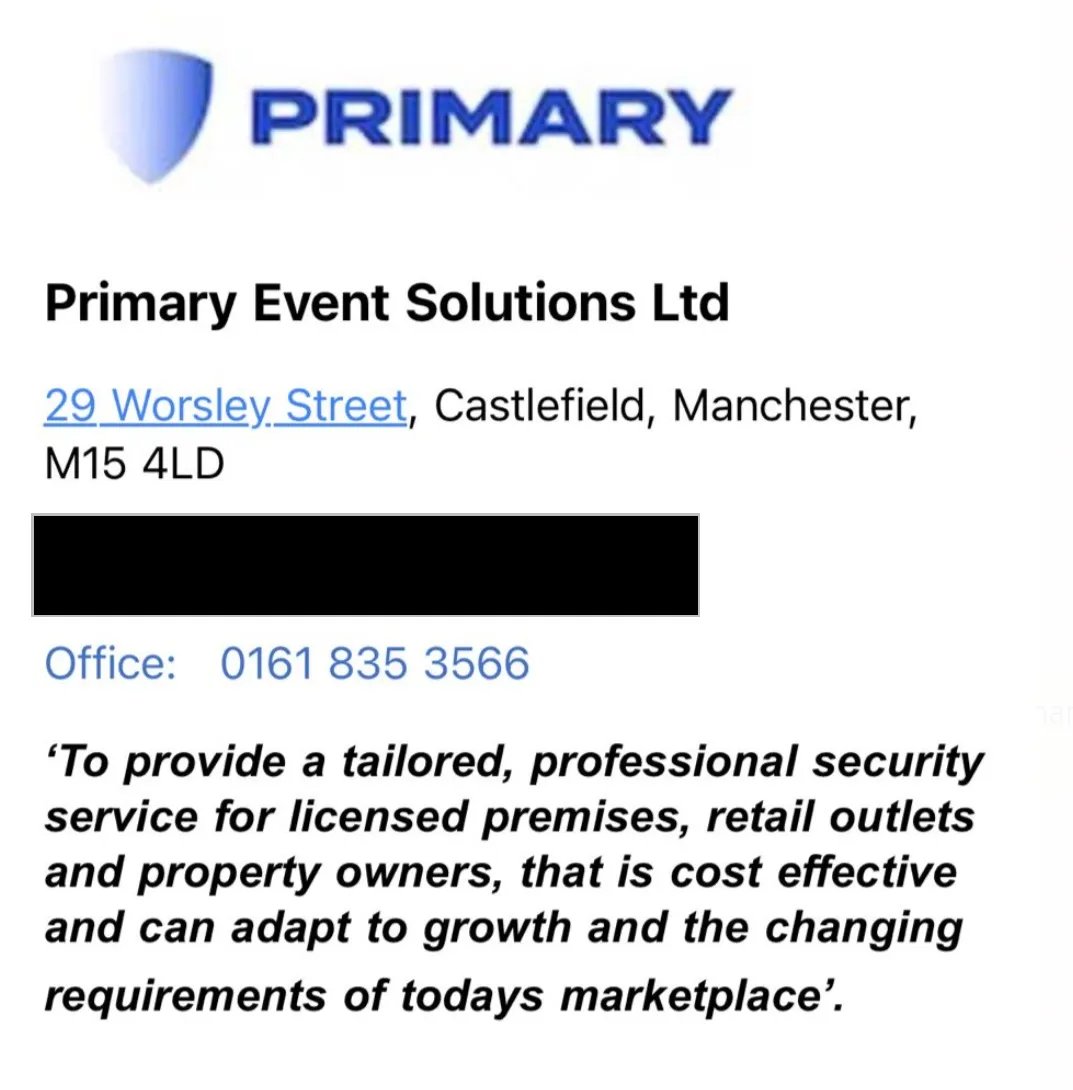🚨 NEW in the Sacha Lord story: We've been shown corporate email signatures being used by Primary Events staff in late 2021, long after the January 2021 Arts Council application. They describe it as a security company. 

More in tonight's edition. 

manchestermill.co.uk/p/it-was-solel…
