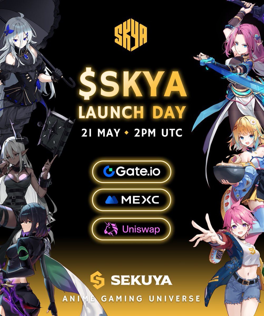 $SKYA @sekuyaofficial big listing day tomorrow @gate_io @MEXC_Official @Uniswap Award Winning Project: Anime Gaming Universe in MOBA RPG 10 Worlds powered by @SingularityDAO @Immutable @UnrealEngine @AgateInt Founders background handled over 100 brands, 3 metaverses in 2022