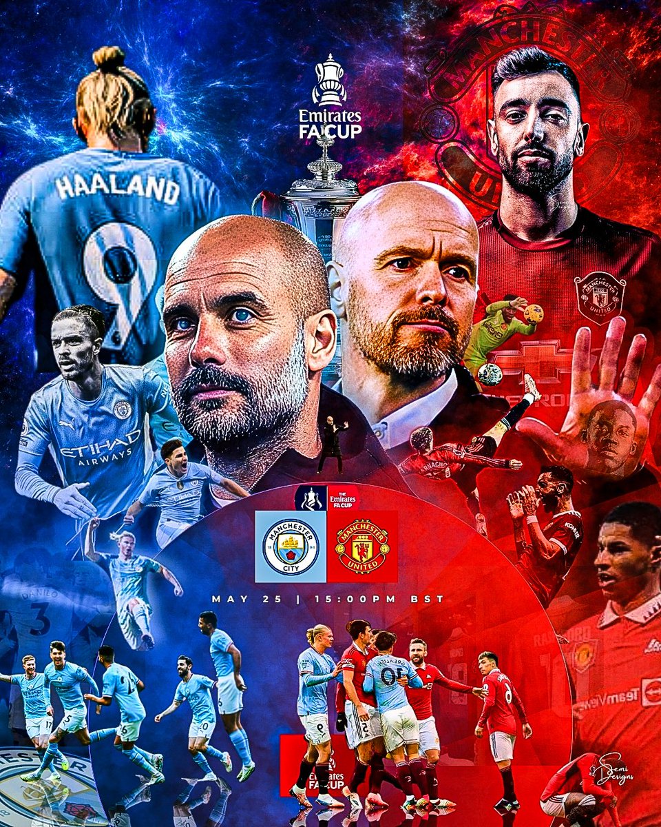 Semi_dev9's tweet image. Decided to try out something for football lovers using CANVA 🎨

And it&apos;s the big FA CUP FINAL:
MUN vs MCI, whose side are you on? 🔴🔵

Kindly Like and retweet 💫