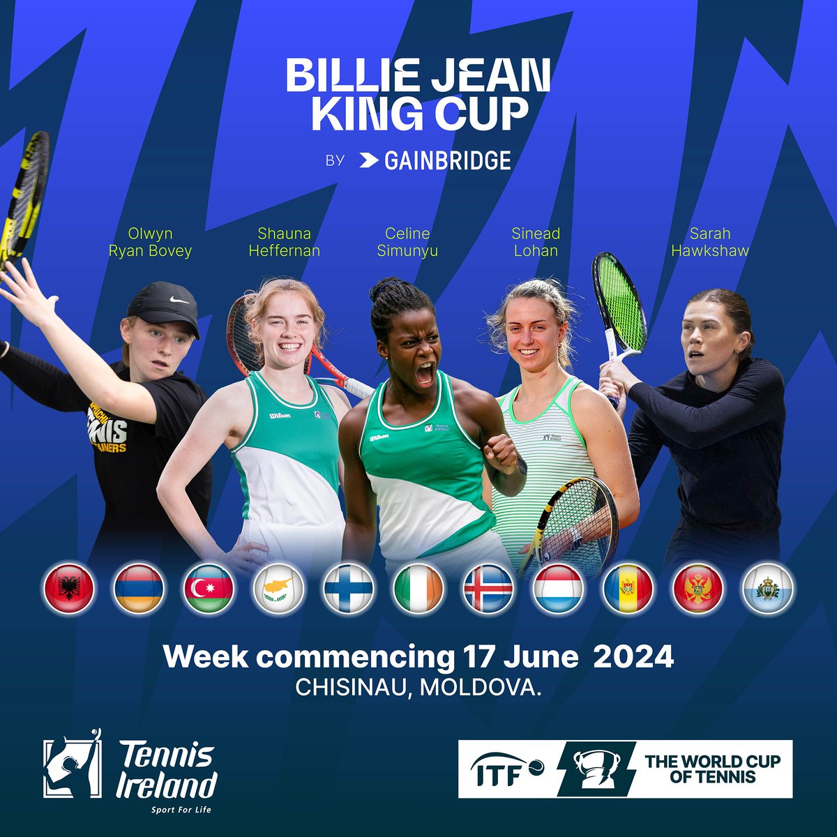 Ireland Team announced for the upcoming Billie Jean King Cup Europe Group III in Moldova next month 🇮🇪 11 teams will be competing with only 1 nation being promoted to Group II for 2025 Read more: tennisireland.ie/news/tennis-ir… @ConnachtTennis @Leinster_Tennis @Munster_Tennis