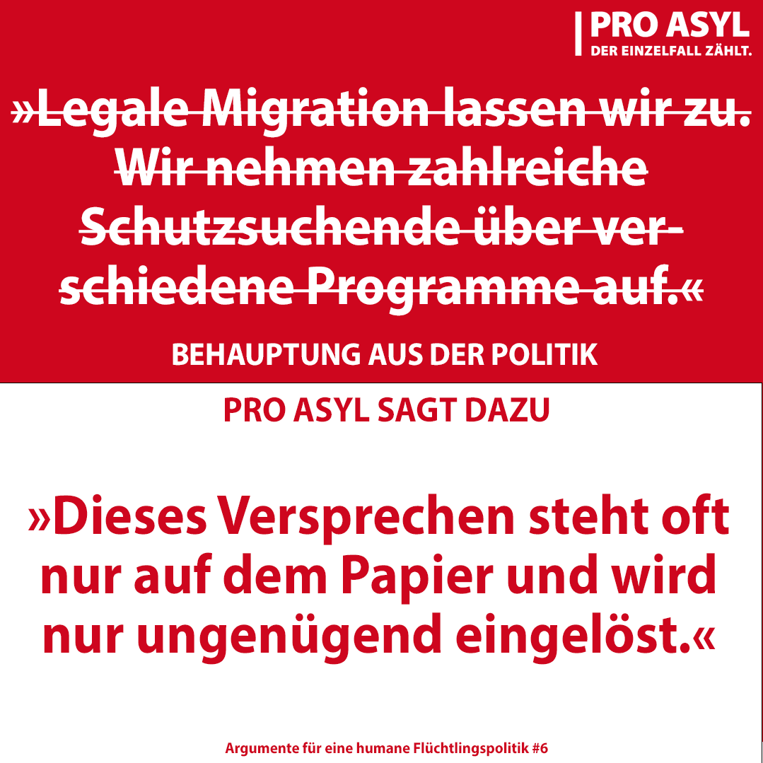 Oft wird behauptet, Flüchtlinge bräuchten doch nicht 'illegal' einreisen. Aber die traurige Realität ist: Legale Wege reichen bei weitem nicht aus und Aufnahmezusagen werden nicht eingehalten! [Thread] proasyl.de/material/argum…