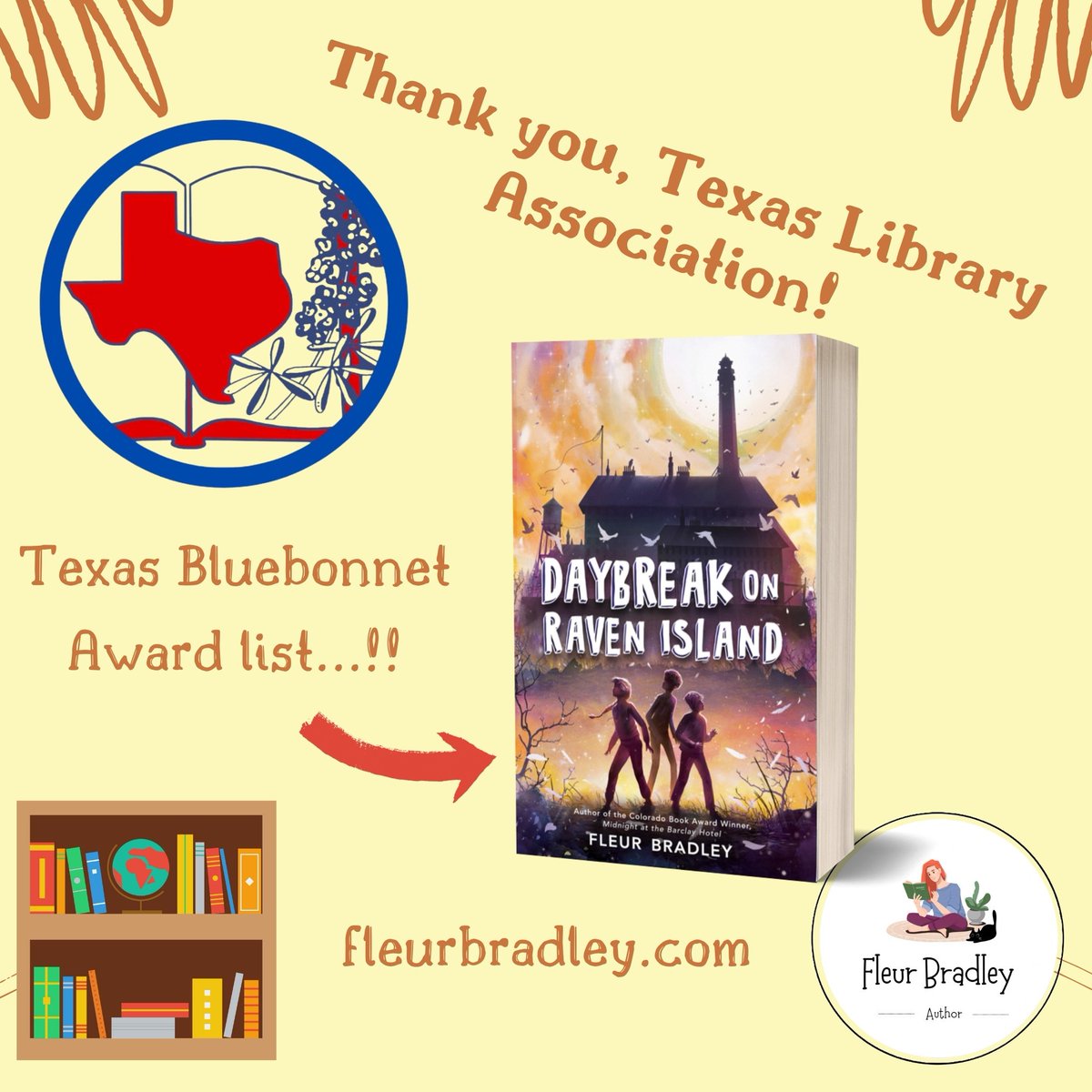 Is your kiddo reading DAYBREAK ON RAVEN ISLAND this summer...? I can send a (free) personalized note, bookplate, sticker, and bookmark. Fill out this form and it's in the mail: forms.gle/VNKmDAJHP8gXuD… #mglit #amreading #mystery #summerreading #texasbluebonnet #giveaway #teachers