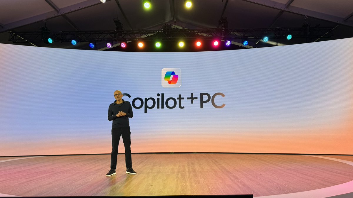 rwang0's tweet photo. MyPOV: first big announcement is CoPilot + PC @satyanadella #MSEvent #MSBuild https://t.co/3GRxzgQXzX