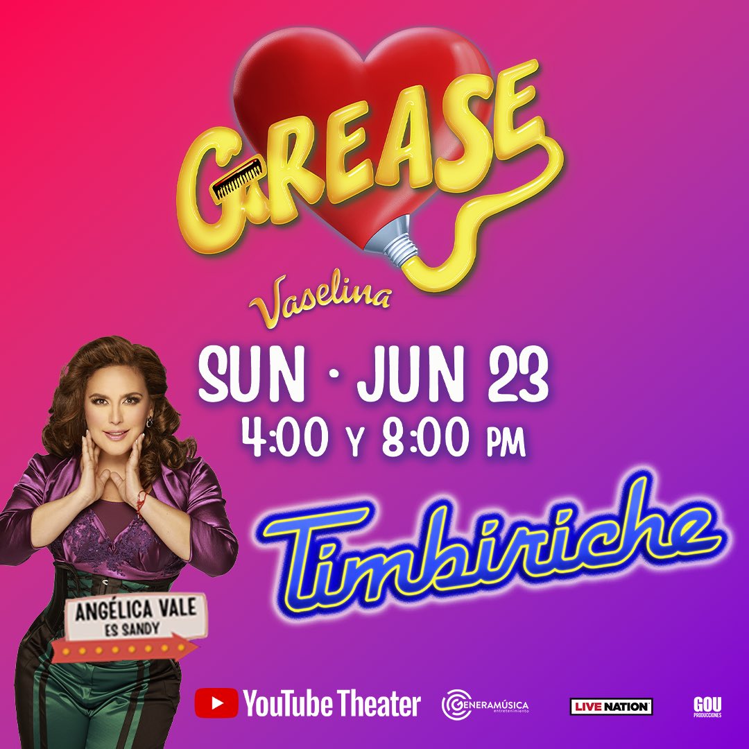 “Vaselina” with Timbiriche and Angelica Vale is racing into town! Catch the electrifying show live at the YouTube Theater. Sunday, June 23rd at 4 or 8 pm. Grab your tickets now before they sell out! Ticketmaster.com