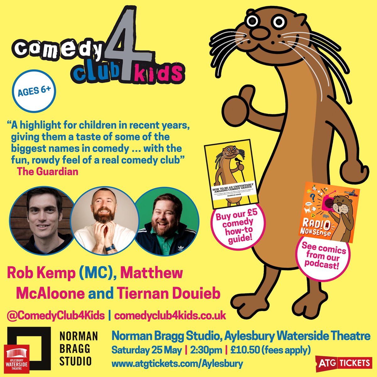 Aylesbury! KIDS! See you at @TheWaterside1 on Saturday 25th May for MUCH GIGGLING, with @RobotKemp MCing @mmcaofficial and @TiernanDouieb (from off of our Radio Nonsense podcast)!

🎟️atgtickets.com/shows/comedy-c…