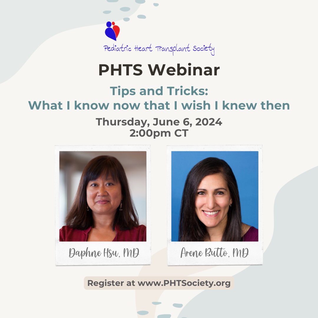 Join @PHTSociety for a webinar Thursday, June 6th at 2pm. Mentors Daphne Hsu and Arene Butto will discuss Tips and Tricks: What I know now that I wish I knew then. Register at PHTSociety.org