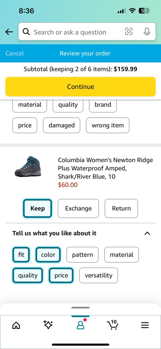 sandy_dandy's tweet photo. Hey, @amazon. I tried using your chat feature, but it didn’t work. I have 2 items in my Try Before You Buy cart that I’d like to keep. They are listed in my cart at $60 and $99.99, but they’re selling on Amazon currently for $42 and $79.50. Can I get a price adjustment? https://t.co/CF3OIK5X7M